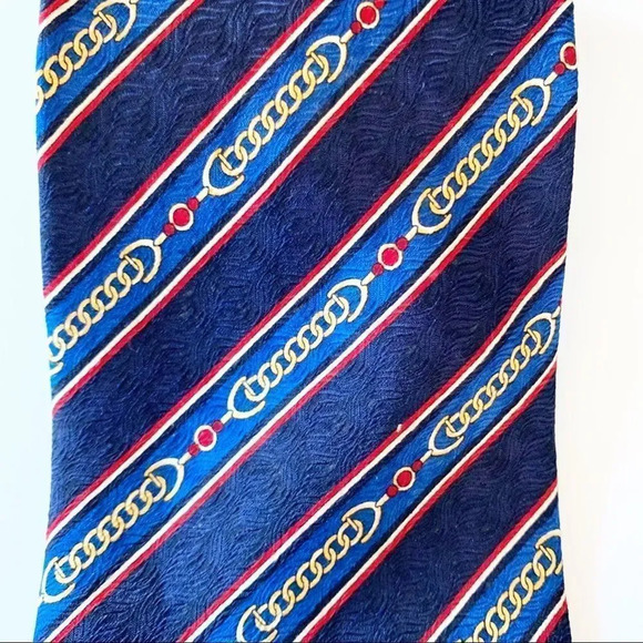 Enzo Ballagio World Polo Championship Silk Tie Blue Red Chain Print‎ Necktie Men - Picture 6 of 9